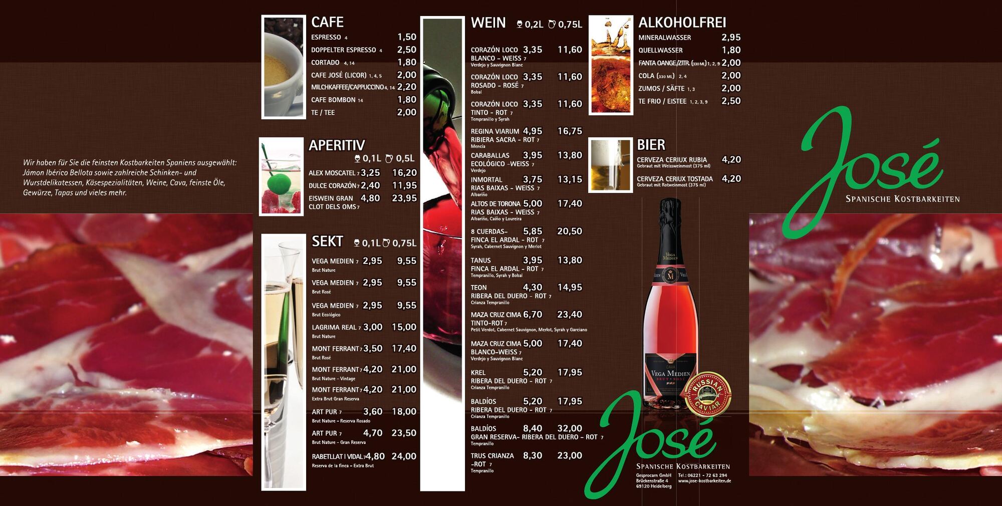 Außenseite der gestalteten José-Speisekarte